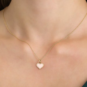 Heart Necklace, 14K Solid Yellow Gold Pink Heart Necklace, Heart Pendant, Minimalist Heart Necklace, Valentines Days Gifts ,Heart Charm