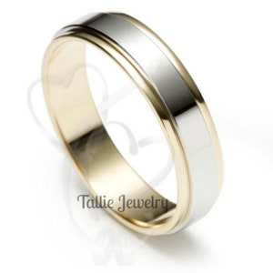Platinum & 18K Solid Yellow Gold Wedding Band, Platinum Mens and Womens Wedding Rings, Two Tone Gold Wedding Bands, Rings for Men