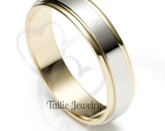 Platinum & 18K Solid Yellow Gold Wedding Band, Platinum Mens and Womens Wedding Rings, Two Tone Gold Wedding Bands, Rings for Men