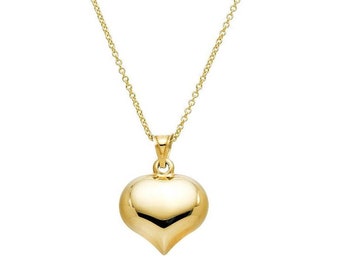 14K Yellow Gold Puffed Heart Necklace, Shiny Puffed Heart Necklace, Puff Heart Charm, Heart Pendant, Valentines Day Gift, 19.50 x 19.50