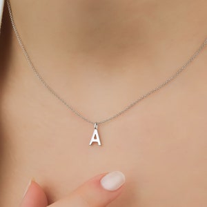 Collier lettre en or blanc massif 14 carats, collier initiale minimaliste, pendentif initial, collier lettre A, collier en or
