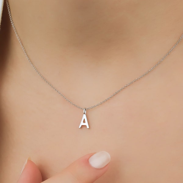14K Solid White Gold Letter Necklace, Minimalist Initial Necklace, Initial Pendant, Letter A Necklace , Gold Necklace