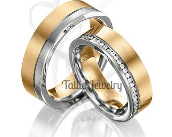 His and Hers Wedding Bands, Diamond Eternity Wedding Rings, Matching Wedding Bands, 10K 14K 18K White and Yellow Gold Diamond Wedding Bands
