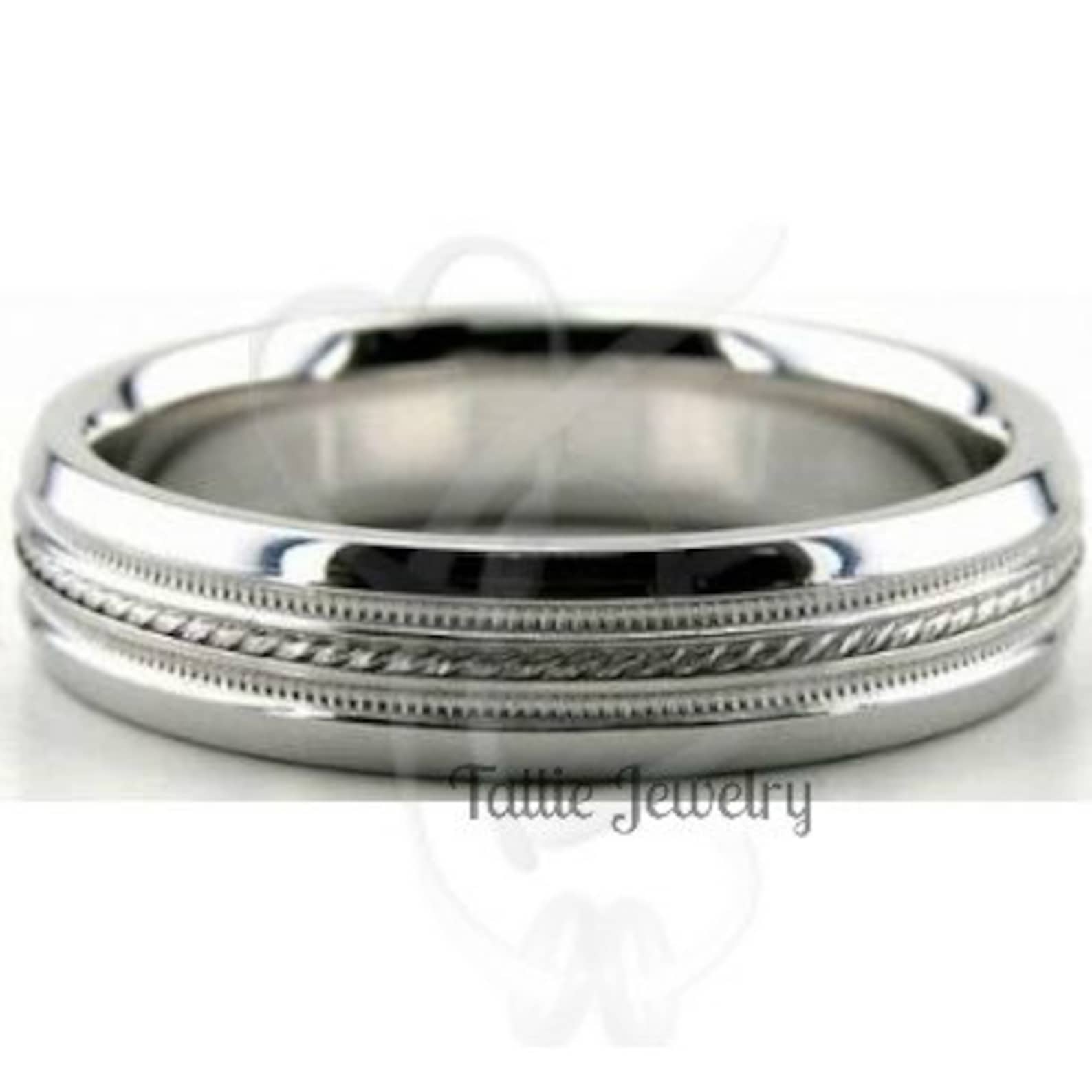 Mens White Gold Wedding Bands, Milgrain Mens Wedding Rings, 5mm 10K 14K Mens White Gold Wedding Bands, Milgrain Mens Wedding Rings, 5mm 10K 14K