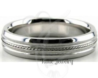 5mm 10K 14K 18K Solid White Gold Mens and Womens Wedding Rings, Milgrain Mens Wedding Bands, White Gold Wedding Bands