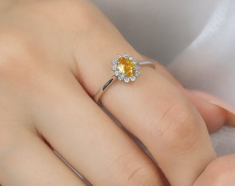 14K White Gold Diamond Wedding Bands ,Oval Citrine and Diamond Wedding Rings, Engagement Rings,  Diamond Ring, Gemstone Ring