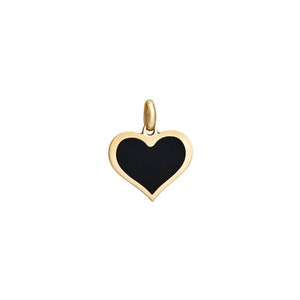 14K Solid Yellow Gold Onyx Heart Necklace, Heart Pendant, Gold Chain, Onyx Necklace, Heart Charm