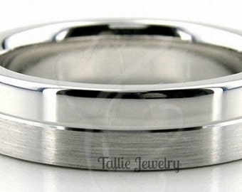 6mm 14K White Gold Mens Wedding Band,Satin Finish and Shiny Finish Mens Wedding Ring,Matching Wedding Bands, His & Hers Wedding Rings