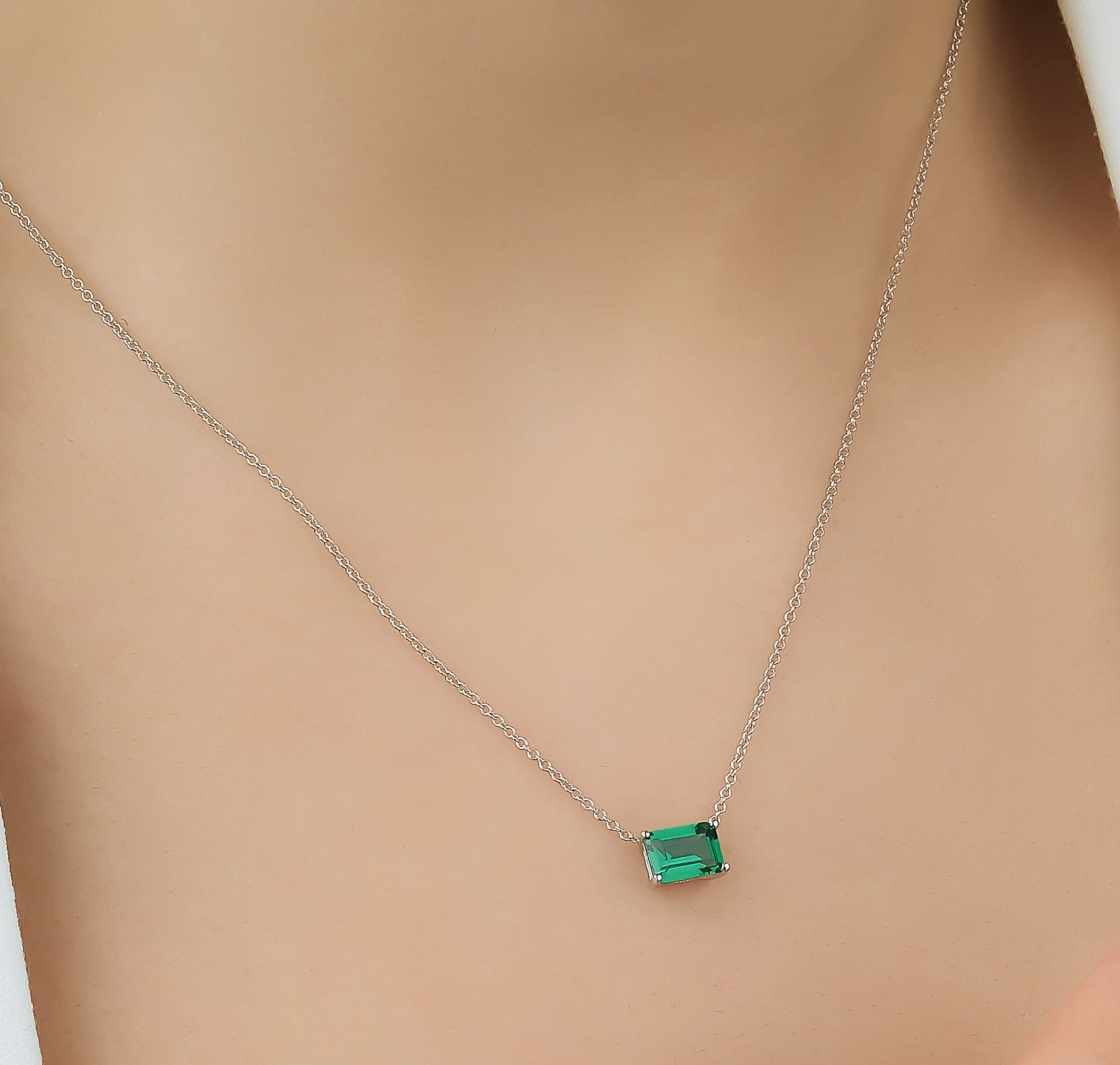 14K Solid White Gold Emerald Necklace Emerald Cut Emerald - Etsy