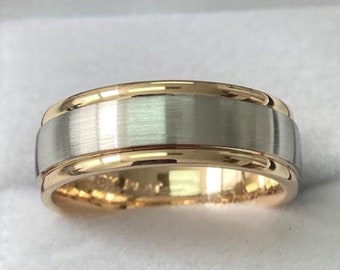 Platinum Wedding Bands, Platinum Wedding Rings, 18K Solid Yellow Gold and Platinum Mens Wedding Rings,  Platinum Mens Wedding Bands