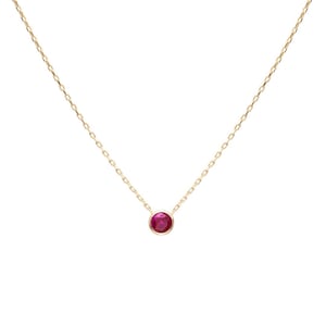 Ruby Solitaire Necklace, 14K Solid Yellow Gold Ruby Necklace, Round Ruby Necklace, July Birthstone,  Gemstone
