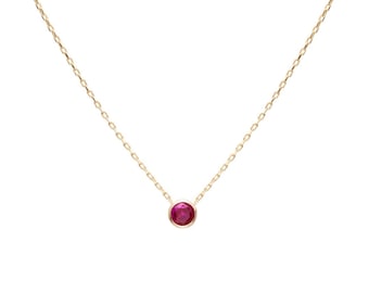 Ruby Solitaire Necklace, 14K Solid Yellow Gold Ruby Necklace, Round Ruby Necklace, July Birthstone,  Gemstone