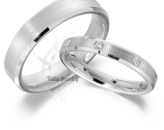 His and Hers Diamond Wedding Bands, Matching Wedding Rings Set ,10K 14K 18K White Gold Mens and Womens Diamond Wedding Bands