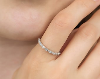 14K White Gold Diamond Wedding Rings, Diamond Wedding Band, Diamond Eternity Ring, Minimalist Diamond Ring