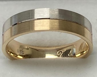 Two Tone Gold Wedding Bands ,Satin and Shiny Finish Mens Wedding Rings, 6mm 10K 14K 18K Solid White and Yellow Gold Mens Wedding Bands