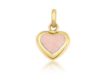 14K Yellow Gold Puffed Heart Necklace, Pink Puffed Heart Pendant or Necklace, Minimalist Heart Necklace,  Valentines Days Gifts ,Heart Charm