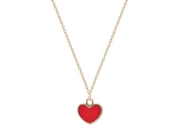 14K Solid Yellow Gold Minimalist Rec Coral Heart Necklace, Red Coral Necklace , Small Heart Necklace