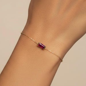 Baguette Ruby Bracelet, 14K Solid Yellow Gold Ruby Bracelet, July Birthstone