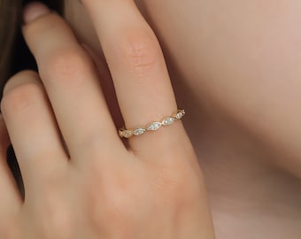 14K Yellow Gold Diamond Wedding Ring ,Womens Diamond Wedding Bands, Half Eternity Diamond Rings ,Anniversary Ring