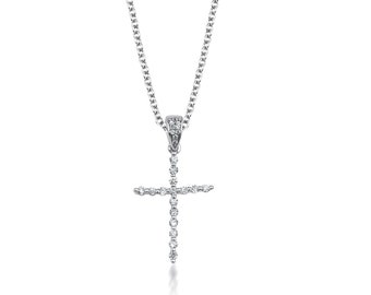 Diamond Cross Necklace 14K Solid White Gold 0.30 Carat Natural Diamond Cross Necklace, Minimalist Cross Necklace , Cross Pendant