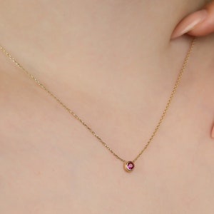 Ruby Solitaire Necklace, 14K Yellow Gold Ruby Necklace, Bezel Set Round Ruby Necklace in 14K Gold ,Minimalist Ruby Necklace, July Birthstone