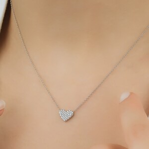 14k Solid White Gold Heart Necklace Minimalist Heart Etsy