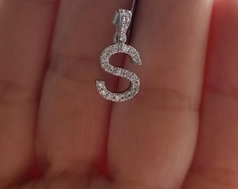 14K Gold Diamond Initial Necklace, Diamond Letter Necklace ,0.40 Carat Natural Diamond Initial Pendant,  Letter S Necklace in 14K Gold