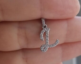 Diamond Initial Necklace, 14K White Gold Diamond Letter Necklace ,0.45 Carat Natural Diamond Initial Pendant ,Script Letter L Necklace