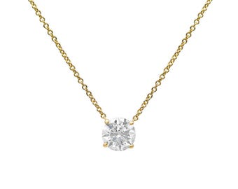 14K Solid Yellow Gold 1 Carat Round Lab Grown Diamond Solitaire Necklace, Diamond Solitaire Pendant
