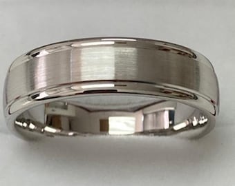 Mens Wedding Band, Mens Wedding Ring, 6mm 10K 14K 18K Solid White Gold Wedding Bands, Rings for Men, Satin Finish, Comfort Fit