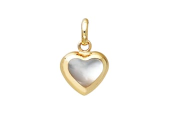 14K Yellow Gold Mother of Pearl Puffed Heart Necklace, Mother of Pearl Puffed Heart Pendant, Minimalist Puff Heart Necklace, Heart Charm