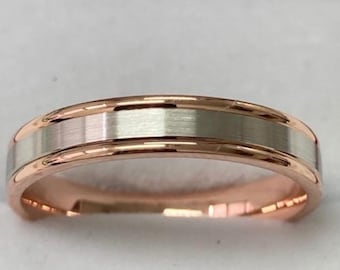 Two Tone Gold Wedding Bands, 4mm 10K 14K 18K Solid White and Rose Gold Wedding Rings, Two Tone Wedding Band, Satin Finish, Comfort Fit