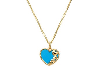 14K Yellow Gold Turquoise Heart Necklace, Turquoise Heart Necklace, Heart Charm, Turquoise Necklace, Heart Pendant