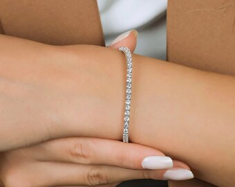 14K Solid White Gold 4.10 Carat Natural Diamond Tennis Bracelet, Diamond Bracelet, Diamond Tennis Bracelet