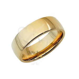 6mm 10K 14K 18K Solid Yellow Gold Wedding Bands, Plain Dome Mens Wedding Ring, Shiny Finish Mens Wedding Band, Comfort Fit