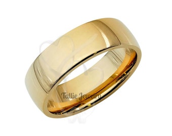 6mm 10K 14K 18K Solid Yellow Gold Wedding Bands, Plain Dome Mens Wedding Ring, Shiny Finish Mens Wedding Band, Comfort Fit