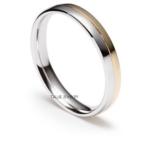 Two Tone Wedding Bands,  4mm 10K 14K 18K White and Yellow Gold Mens and Womens Wedding Rings, Two Tone Gold Wedding Bands