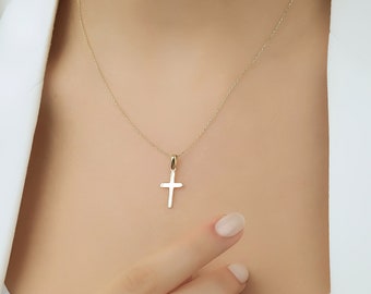 Cross Necklace, 14K Yellow Gold Cross Necklace, Small Cross Pendant, Minimalist Cross Necklace, Crucifix Cross Necklace in 14K Gold