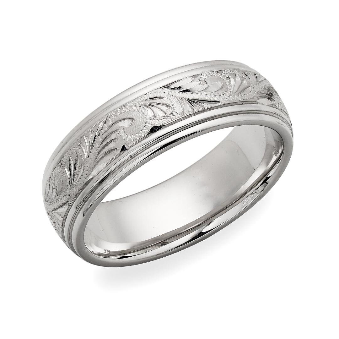 Platinum Hand Engraved Mens Wedding Bands Hand Engraved - Etsy