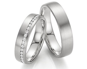 His and Hers Platinum Diamond Eternity Wedding Bands, Matching Wedding Rings Set