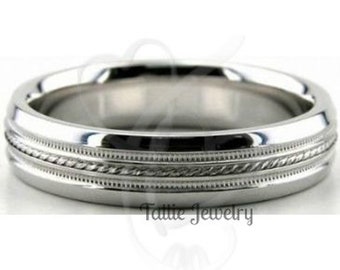 Platinum Wedding Bands , Platinum Wedding Ring , 5mm Milgrain Platinum Mens & Womens Wedding Bands , Rings for Men