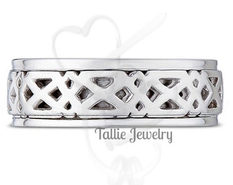 Mens Celtic Knots Wedding Bands, Irish Celtic Wedding Rings,14K 18K White Gold Mens Wedding Bands, Mens Celtic Wedding Bands