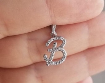 14K Gold Diamond Initial Necklace, Diamond Letter Necklace,  0.40 Carat Diamond Initial Pendant in a 14K Gold, Script Letter B Necklace
