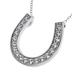 14K Solid White Gold Diamond Horseshoe Necklace, Diamond Horseshoe Pendant, Lucky Charm, Horseshoe Charm