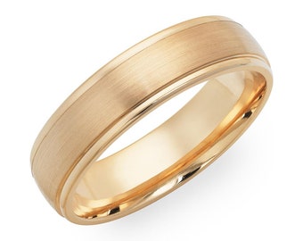 6mm 10K 14K 18K Solid Yellow Gold Mens Wedding Band, Satin Finish Mens Wedding Ring, Comfort Fit