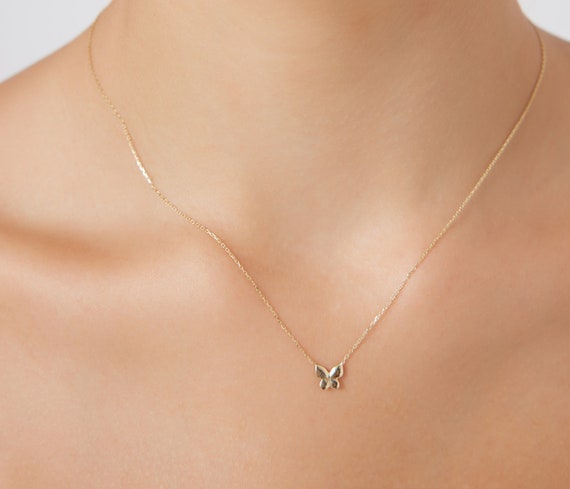 Butterfly Necklace 14K Solid Yellow 