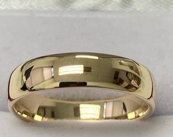 5mm 10K 14K 18K Solid Yellow Gold Mens and Womens Wedding Bands, Classic Dome Plain Wedding Rings, Polished , Comfort Fit