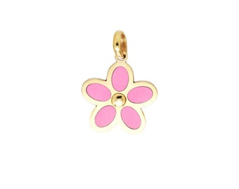 14K Solid Yellow Gold Pink Daisy Flower Necklace, Pink Daisy Flower Pendant, Cherry Blossom Necklace, Daisy Flower Charm, Gifts For Her