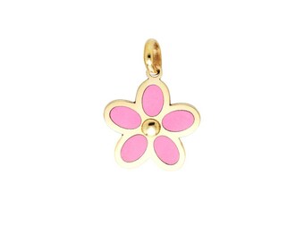 14K Solid Yellow Gold Pink Daisy Flower Necklace, Pink Daisy Flower Pendant, Cherry Blossom Necklace, Daisy Flower Charm, Gifts For Her