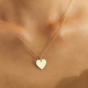 14K Solid Yellow Gold Heart Necklace, Minimalist Heart Necklace, Gold Necklace, Dainty Heart Necklace, Womens Necklace